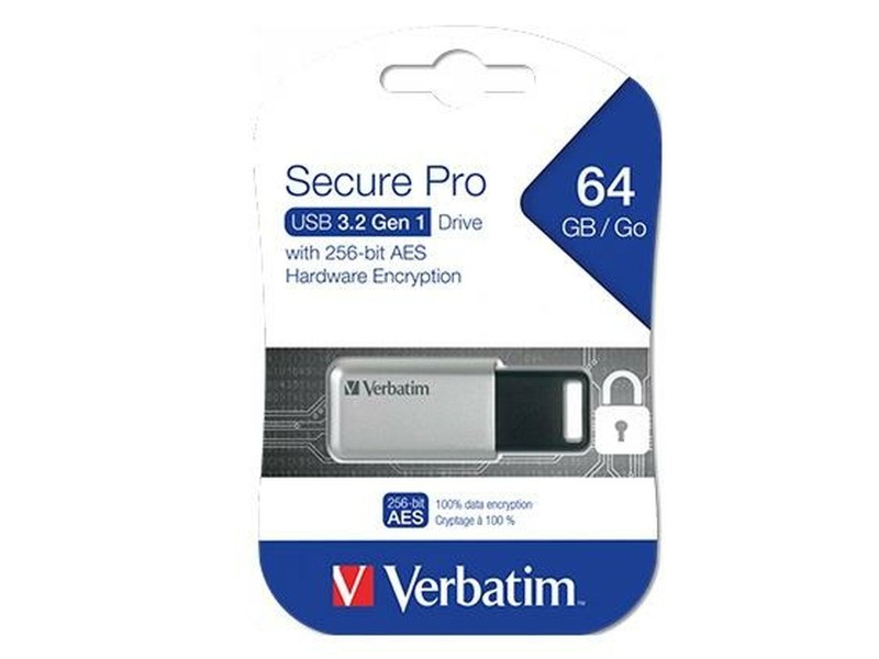 USB стик Verbatim Secure Pro Черен Черен/Сив 64 GB NaN –  BB USB стикове
