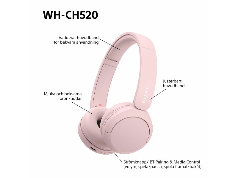 Слушалки с лента за глава Sony WHCH520P.CE7 Розов NaN –  BB Слушалки