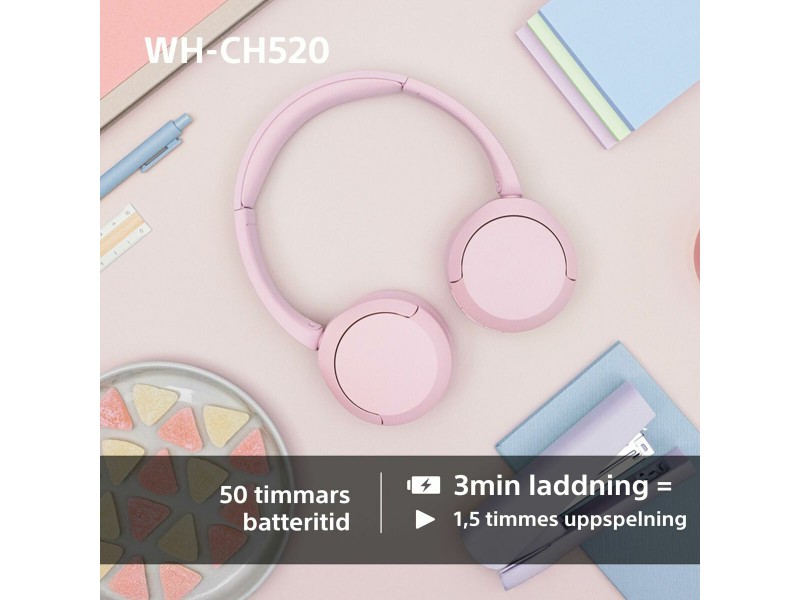 Слушалки с лента за глава Sony WHCH520P.CE7 Розов NaN –  BB Слушалки
