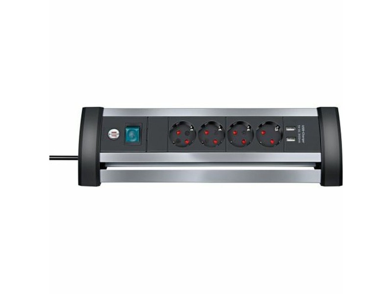 Табло с 4 гнезда с бутон за включване Brennenstuhl Alu-Office-Line 3600 W USB x 2 (1,8 m) NaN –  BB Ленти