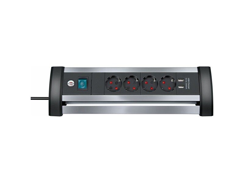 Табло с 4 гнезда с бутон за включване Brennenstuhl Alu-Office-Line 3600 W USB x 2 (1,8 m) NaN –  BB Ленти