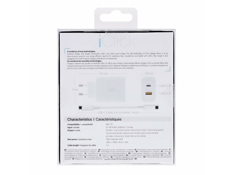 Зарядно за стена + USB-C кабел TNB CHNBTINY65 65 W NaN –  BB Мрежови зарядни