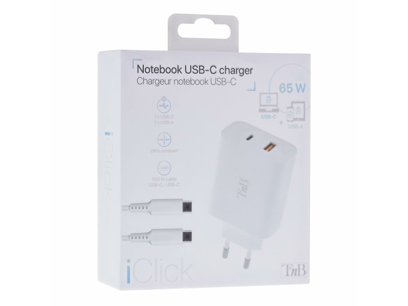 Зарядно за стена + USB-C кабел TNB CHNBTINY65 65 W NaN –  BB Мрежови зарядни