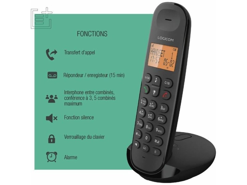 Стационарен телефон Logicom DECT ILOA 155T SOLO Черен NaN –  BB Аналогови телефони