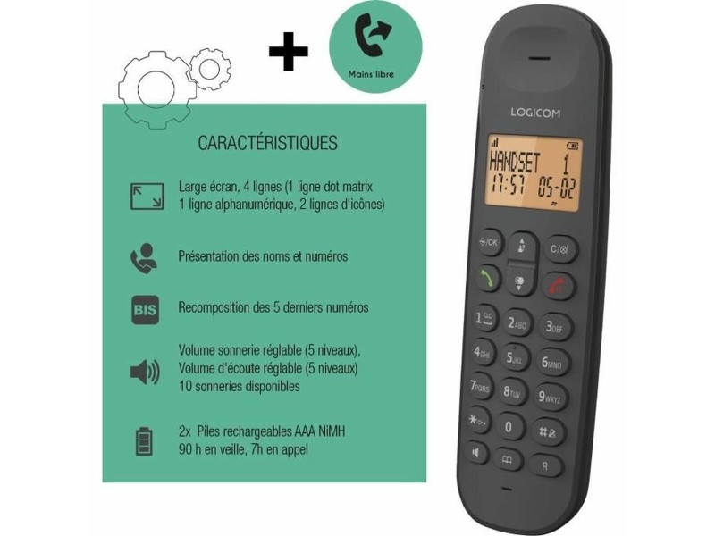 Стационарен телефон Logicom DECT ILOA 150 SOLO Черен NaN –  BB Аналогови телефони
