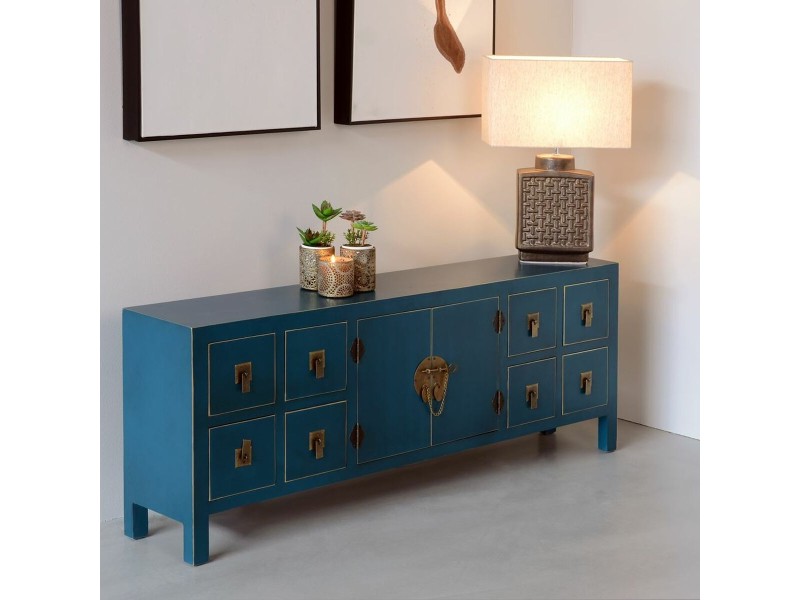 ТВ шкаф ORIENTE 130 x 24 x 50,5 cm Син Дървен MDF NaN –  BB Телевизионни маси