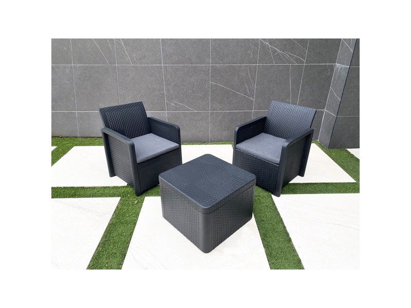 Комплект от Маса и 2 Кресла Shaf Антрацит 57 X 57 X 42 CM (3 Части) NaN –  BB Комплекти градински мебели