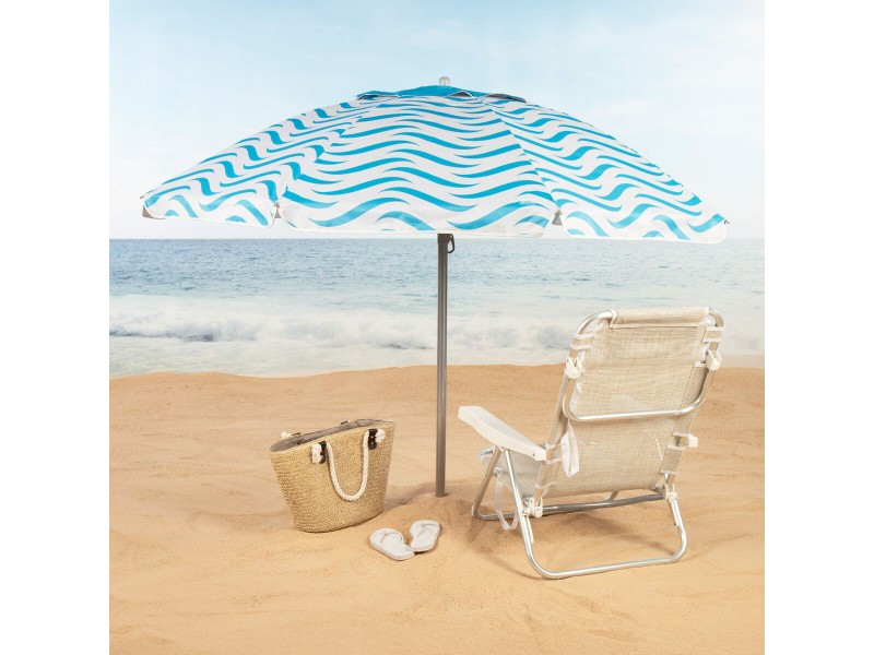 Плажен чадър Aktive Син Ø 200 cm 200 x 190 x 200 cm (6 броя) NaN –  BB Чадъри