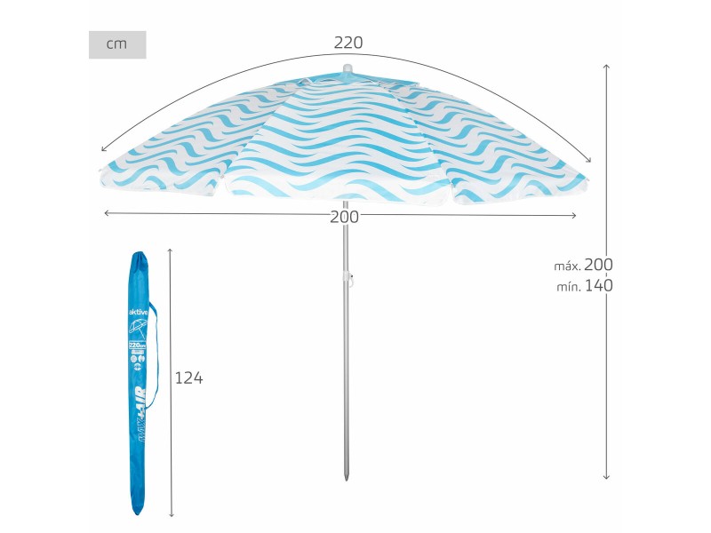 Плажен чадър Aktive Син Ø 220 cm 220 x 200 x 220 cm (6 броя) NaN –  BB Чадъри