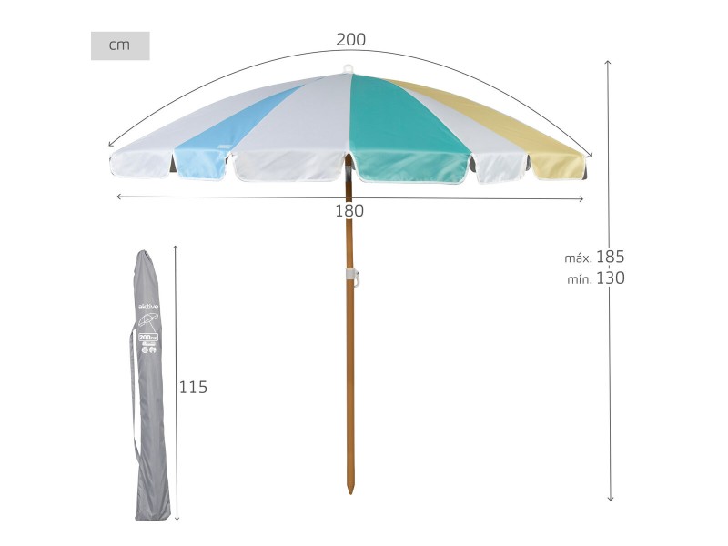 Плажен чадър Aktive Ø 200 cm 20 x 185 x 20 cm (6 броя) NaN –  BB Чадъри