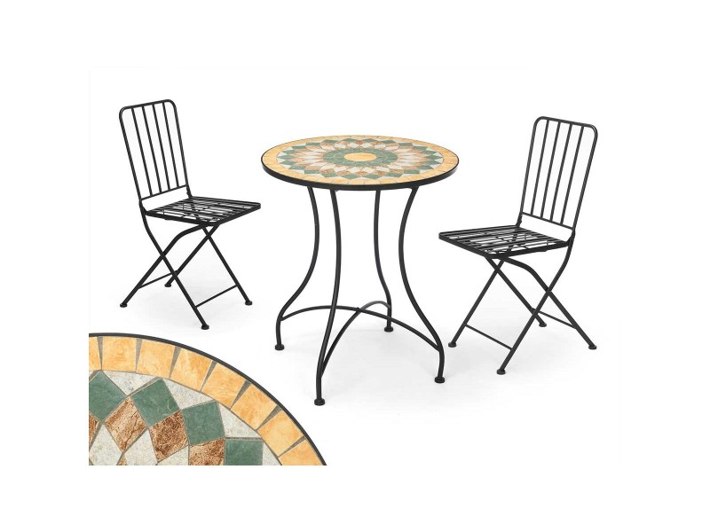 Маса с 2 стола Ibergarden JF241200 Mosaico-Forja Черен Охра 100 x 30 x 65 cm NaN от | techMAG.bg Маса с 2 стола Ibergarden JF241200 Mosaico-Forja Черен Охра 100 x 30 x 65 cm NaN – BB Комплекти градински мебели
