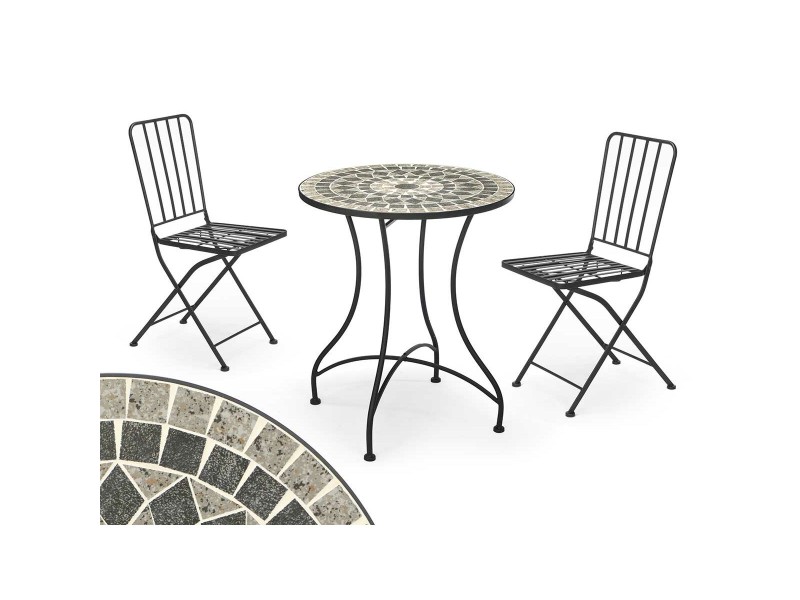 Маса с 2 стола Ibergarden JF241192 Mosaico-Forja Черен Сив 100 x 30 x 65 cm NaN –  BB Комплекти градински мебели
