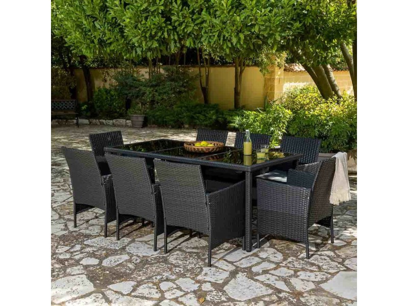 Градински мебели Alexandra House Living Черен 61 x 85 x 58 cm 9 Части NaN –  BB Комплекти градински мебели