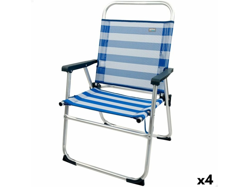 Плажен стол Aktive Син Бял 48 x 88 x 50 cm Алуминий Сгъваем (4 броя) NaN –  BB Сгъваеми столове