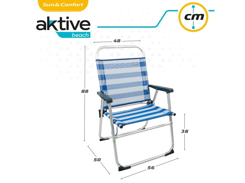 Плажен стол Aktive Син Бял 48 x 88 x 50 cm Алуминий Сгъваем (4 броя) NaN –  BB Сгъваеми столове