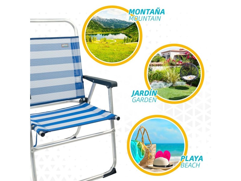 Плажен стол Aktive Син Бял 48 x 88 x 50 cm Алуминий Сгъваем (4 броя) NaN –  BB Сгъваеми столове