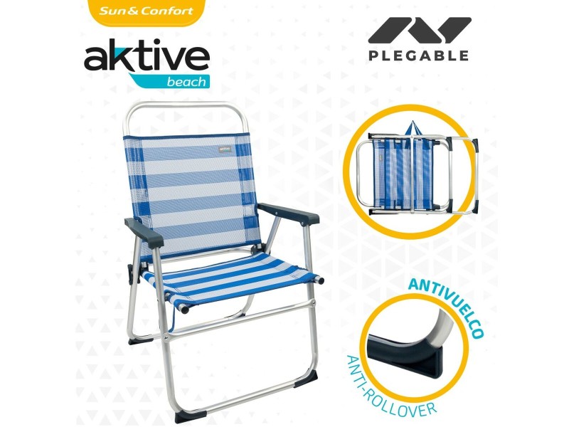 Плажен стол Aktive Син Бял 48 x 88 x 50 cm Алуминий Сгъваем (4 броя) NaN –  BB Сгъваеми столове