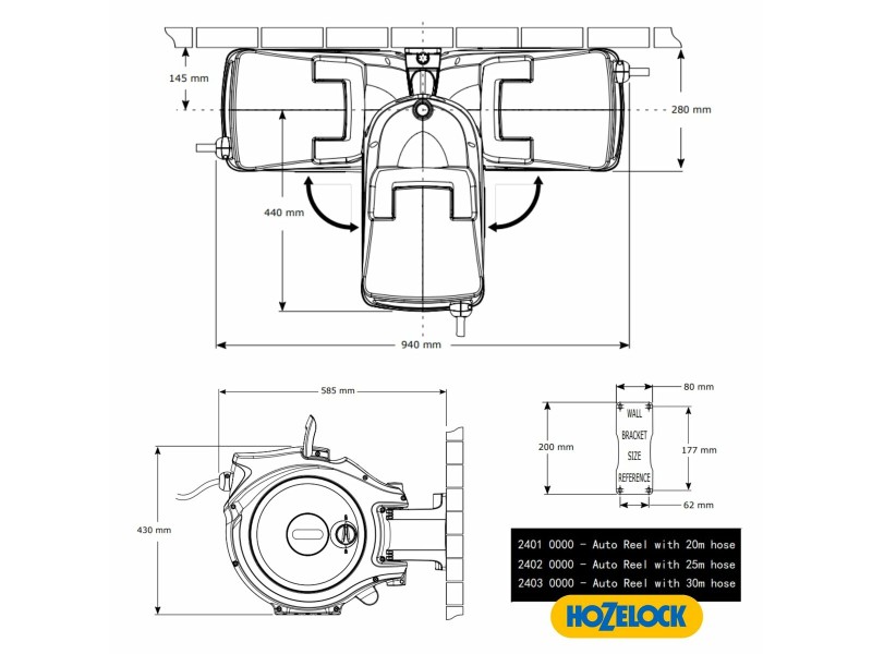 Държач на маркуч Hozelock Autoreel 100-000-866 20 m Пластмаса NaN –  BB Макари