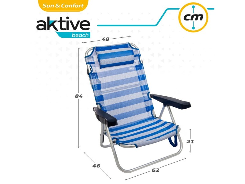Плажен стол Aktive Сгъваем Възглавница Бял Син 48 x 84 x 46 cm (2 броя) NaN –  BB Сгъваеми столове