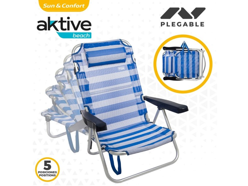 Плажен стол Aktive Сгъваем Възглавница Бял Син 48 x 84 x 46 cm (2 броя) NaN –  BB Сгъваеми столове
