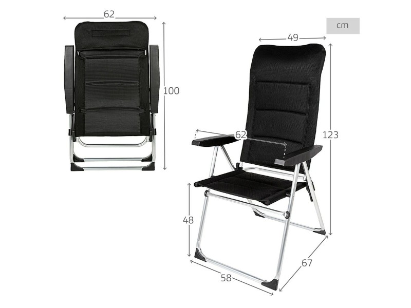 Плажен стол Aktive Deluxe Сгъваем Черен 49 x 123 x 67 cm (2 броя) NaN –  BB Сгъваеми столове