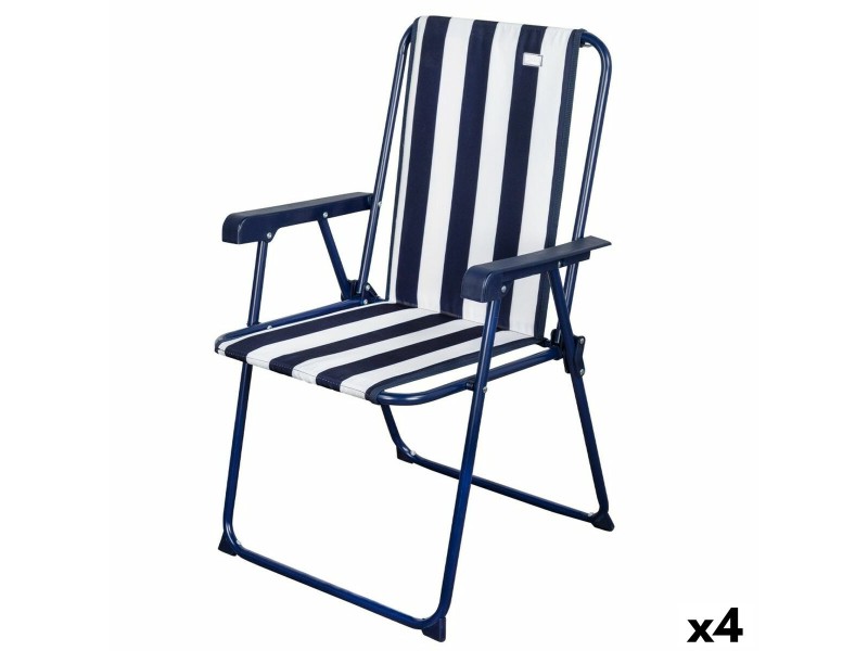 подплатен къмпинг стол Aktive Раиран Бял Морско син 43 x 85 x 47 cm (4 броя) NaN –  BB Сгъваеми столове