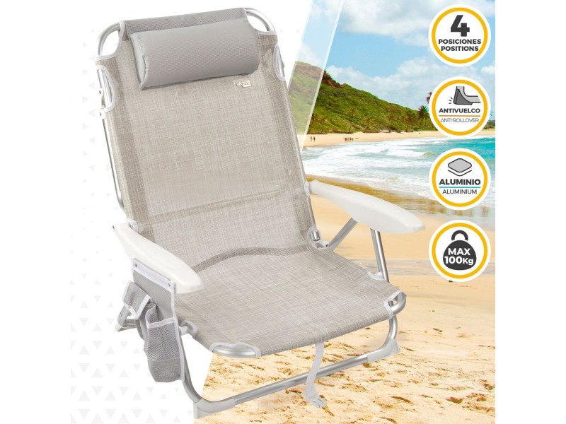 Сгъваем Стол с Подглавник Aktive Ibiza Бежов 51 x 76 x 45 cm (2 броя) NaN –  BB Сгъваеми столове