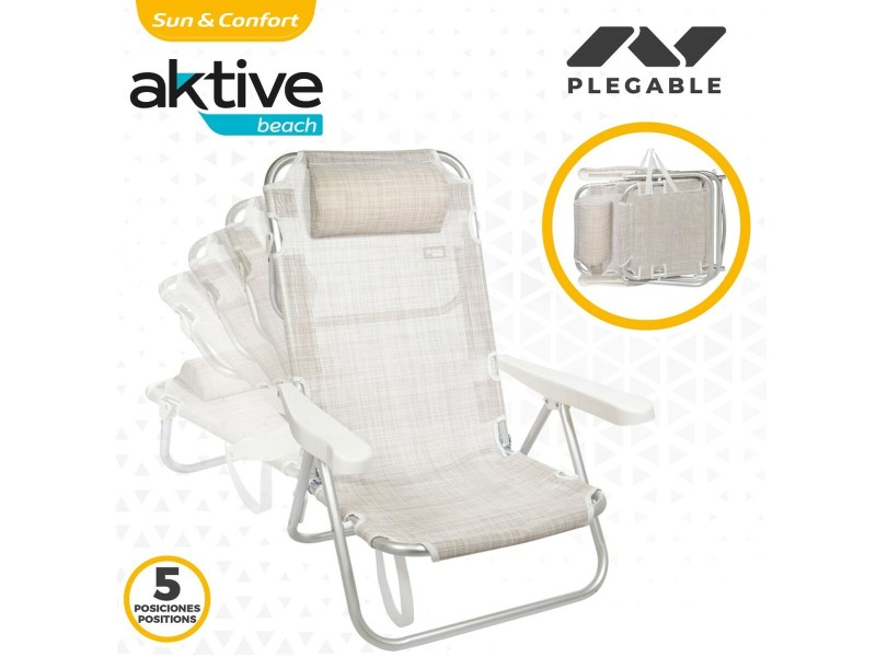 Сгъваем Стол с Подглавник Aktive Ibiza Бежов 48 x 84 x 46 cm (2 броя) NaN –  BB Сгъваеми столове