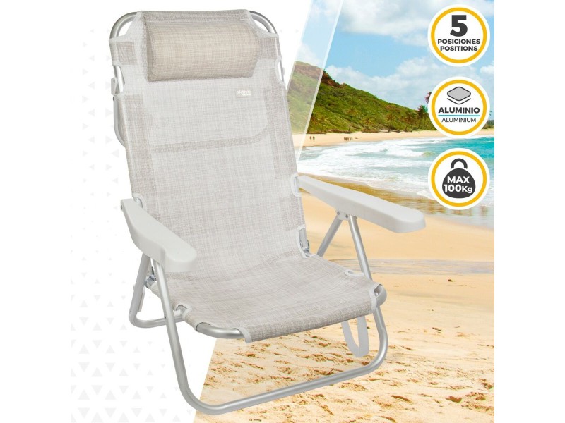 Сгъваем Стол с Подглавник Aktive Ibiza Бежов 48 x 84 x 46 cm (2 броя) NaN –  BB Сгъваеми столове