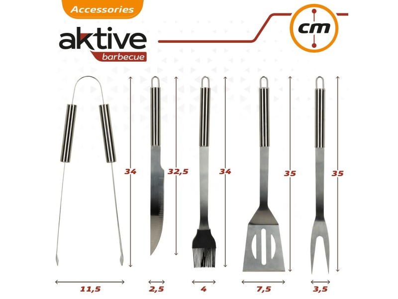 Прибори за Барбекю Aktive Силикон Неръждаема стомана 12 броя 7,5 x 35 x 1,9 cm (5 Части) NaN –  BB Комплекти за прибори