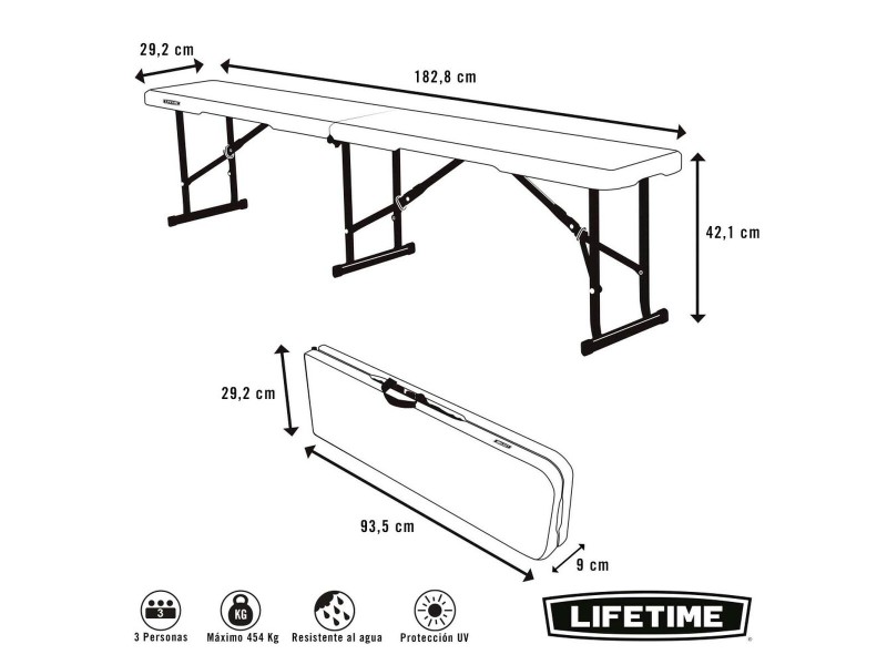 Пейка Lifetime Бял Сгъваем 183 x 42 x 29 cm NaN –  BB Банки