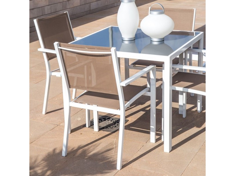 Aiatool Thais 55,2 x 60,4 x 86 cm Тъмнокафяв Алуминий Бял NaN –  BB Градински столове за хранене