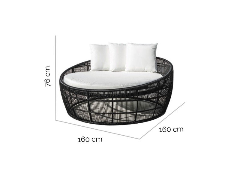 Lamamistool Dido 160 x 160 x 76 cm Кръгъл Черен NaN –  BB Шезлонги