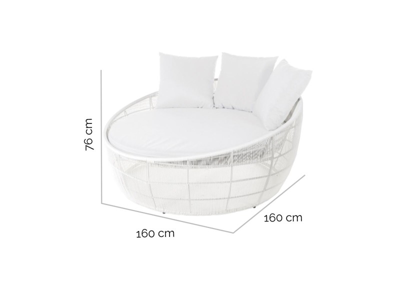 Lamamistool Dido 160 x 160 x 76 cm Кръгъл Бял NaN –  BB Шезлонги