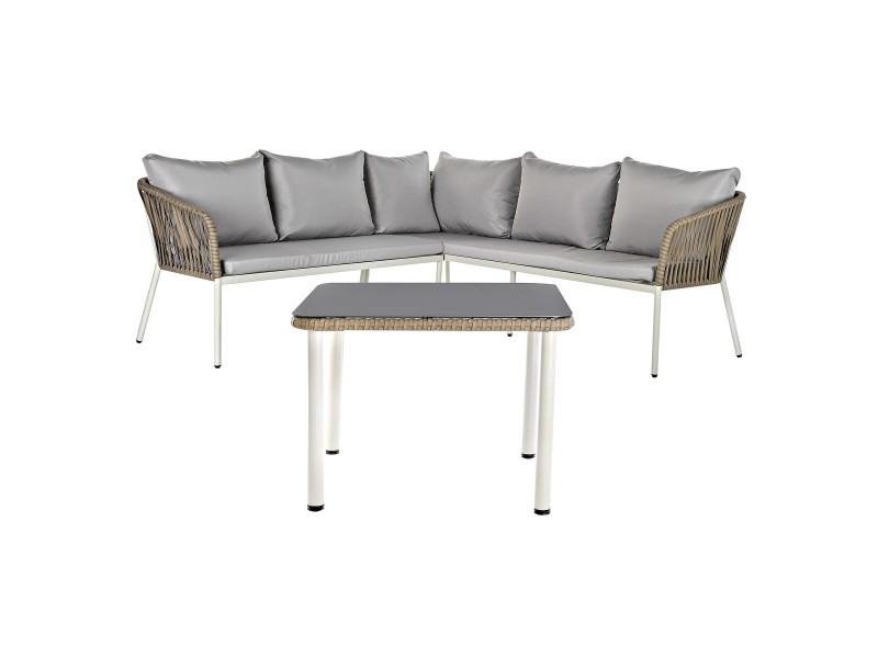 Градински мебели DKD Home Decor Бял Светло кафяв 190 x 190 x 70 cm NaN –  BB Комплекти градински мебели