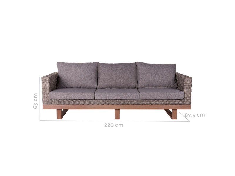 Градински диван Patsy Сив Алуминий Pатан Aкациево дърво 220 x 89 x 64,50 cm NaN –  BB Дивани