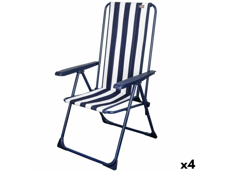 подплатен къмпинг стол Aktive Раиран Бял Морско син 46 x 101 x 59 cm (4 броя) NaN –  BB Сгъваеми столове