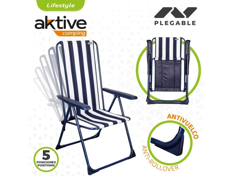 подплатен къмпинг стол Aktive Раиран Бял Морско син 46 x 101 x 59 cm (4 броя) NaN –  BB Сгъваеми столове