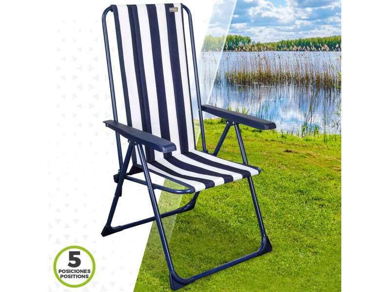 подплатен къмпинг стол Aktive Раиран Бял Морско син 46 x 101 x 59 cm (4 броя) NaN –  BB Сгъваеми столове