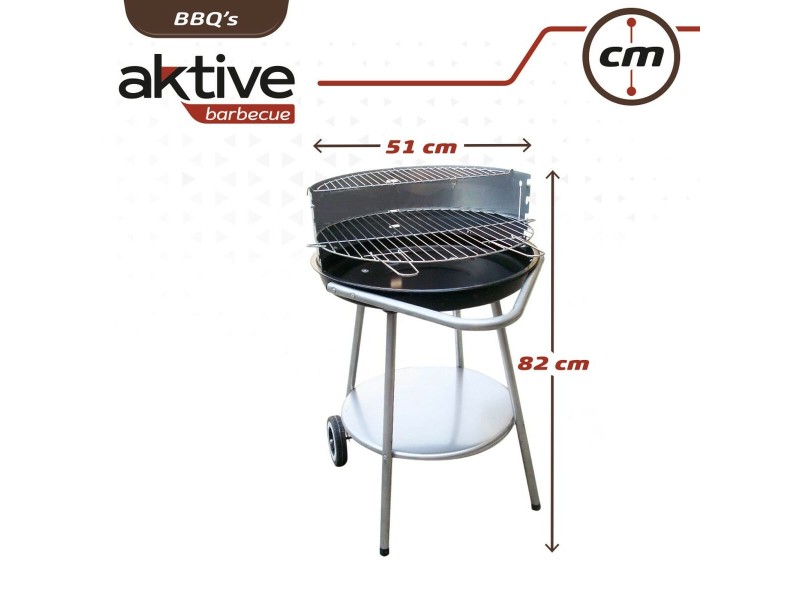Барбекю на Колела с Въглища Aktive Емайлиран метал 51 x 82 x 51 cm Черен NaN –  BB Барбекюта с дървени въглища