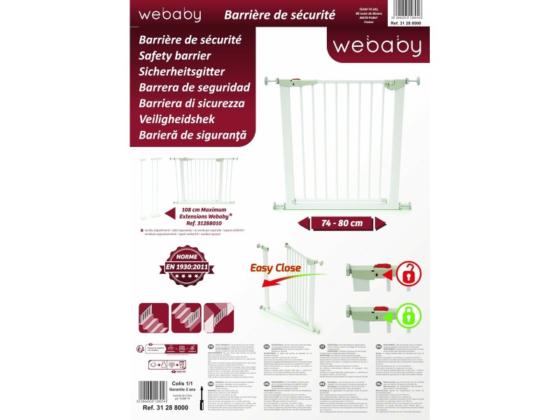 Защитна бариера WEBABY MOBI Бял 73-80 cm NaN –  BB Бариери за врати и стълби