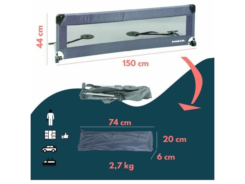 Парапет за легло Looping BL5003G 44 x 150 cm Сив NaN –  BB Парапети за легла