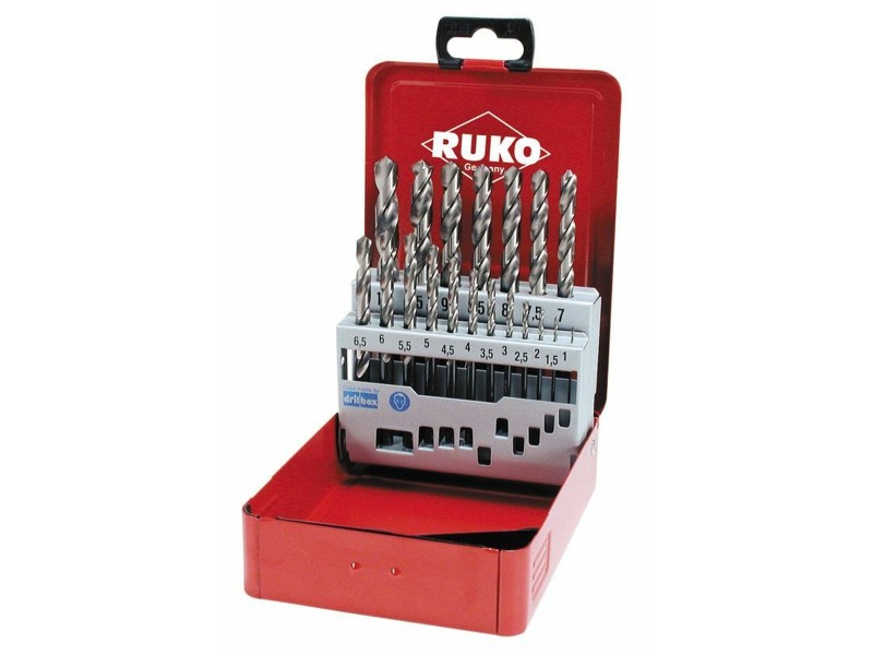 Бормашина RUKO Бързорежеща стомана (HSS) 9 mm 10 mm 6 mm 3 mm 7 mm 5 mm 4 mm 2 mm 8 mm 1,5 mm 2,5 mm 3,5 mm 4,5 mm 5,5 mm 1 mm 8 NaN –  BB Комплекти свредла