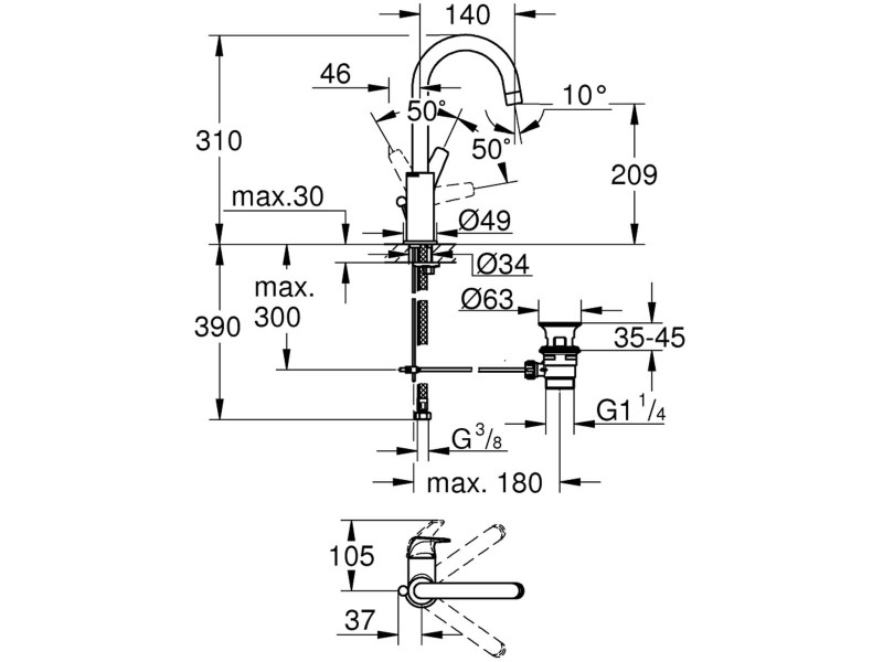 Смесител Grohe 23811000 Метал NaN –  BB Кранове за мивки