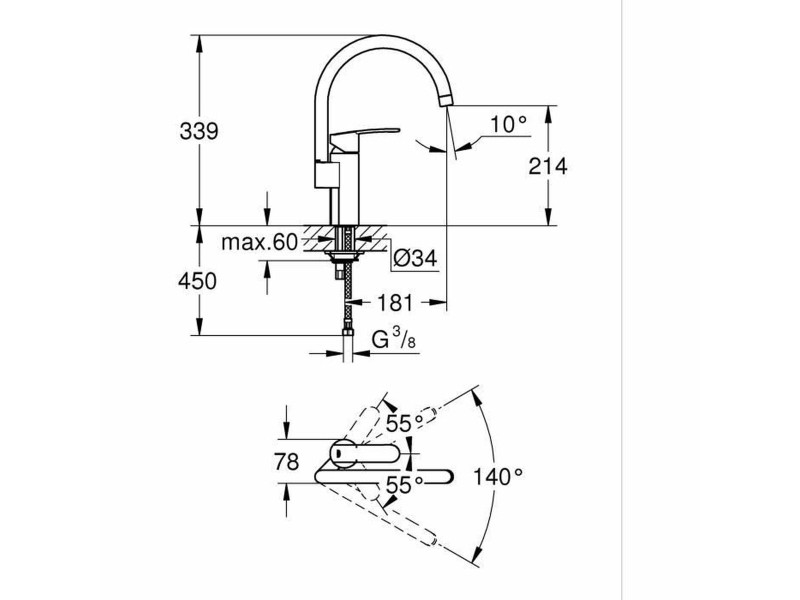 Kitchen Tap Grohe Wave Cosmopolitan - 32449001 C форма Метал NaN –  BB Кранове за мивка
