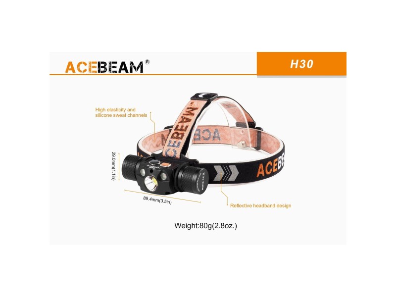 LED Фенер Acebeam H30 R+CRI 6500K Черен Оранжев 4000 Lm NaN –  BB Челни фенери