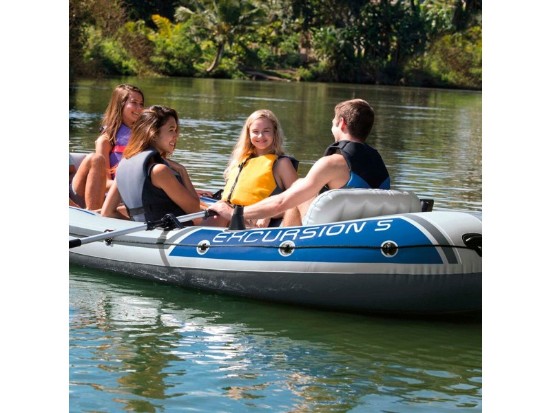 Надуваема Лодка Intex Excursion 5 Син Бял 366 x 43 x 168 cm NaN –  BB Надуваеми салове