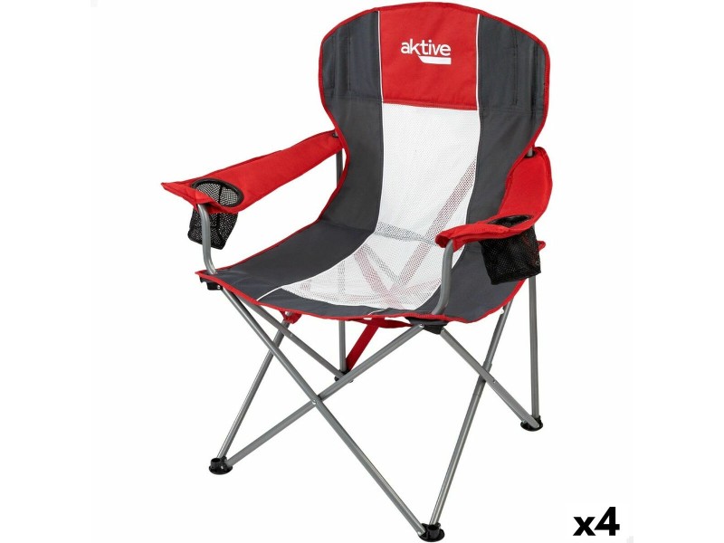Сгъваем Стол за Къмпинг Aktive Тъмно сив Червен 56 x 98 x 59 cm (4 броя) NaN –  BB Столове