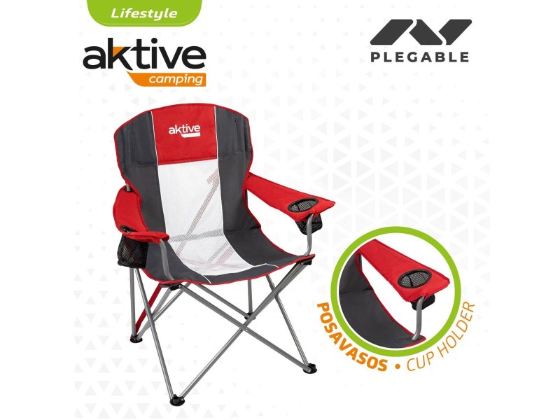 Сгъваем Стол за Къмпинг Aktive Тъмно сив Червен 56 x 98 x 59 cm (4 броя) NaN –  BB Столове