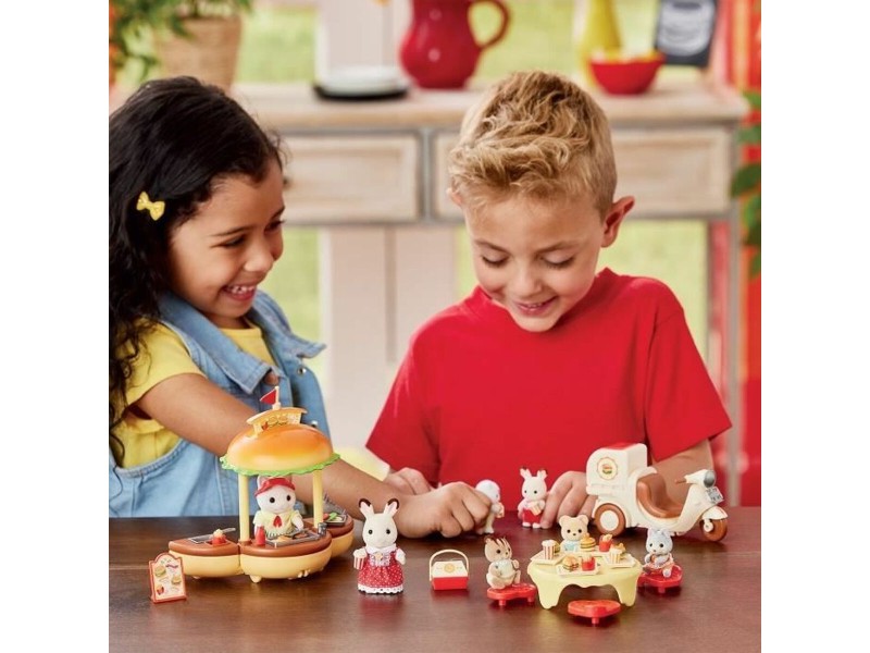 Аксесоари за Къща на Кукли Sylvanian Families Puesto de hamburguesas - Papa Latte Cat y Scooter 30 Части NaN –  BB Кукли и екшън фигури